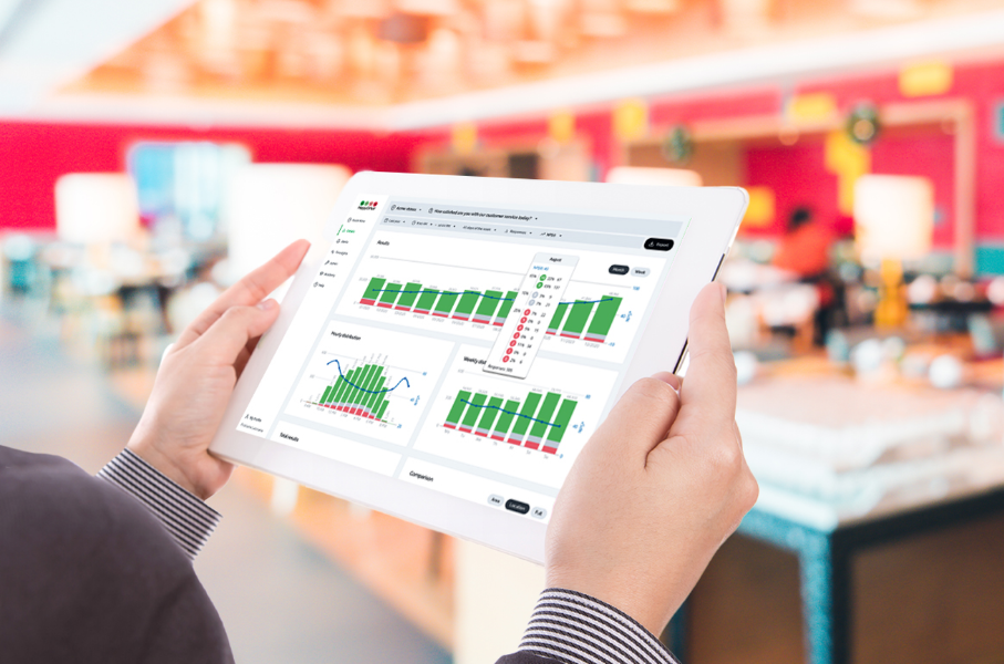 Foodservice-director-reviewing-the-HappyOrNot-Dashboard